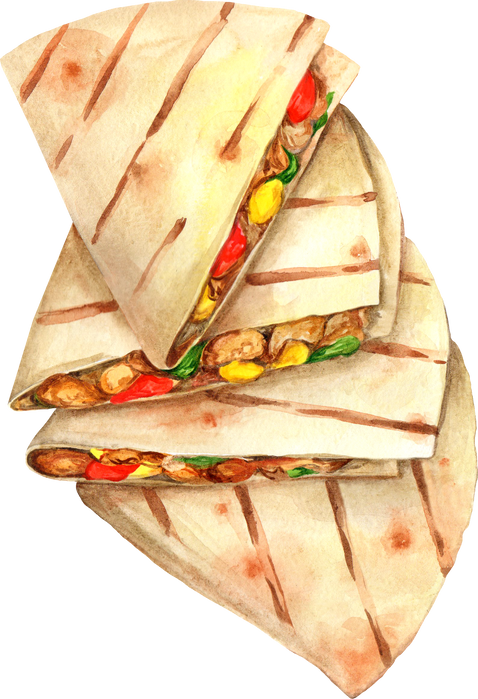 Quesadilla with chicken corn and pepper watercolor